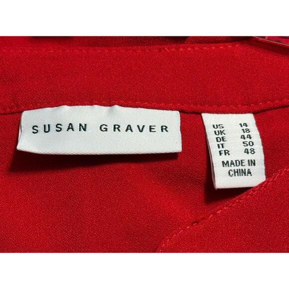 Susan Graver Red Long Sleeve Blouse, Size 14 - Picture 6 of 7